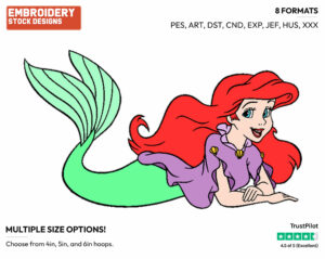 Ariel - Disney's The Little Mermaid - Embroidery Design in 3 sizes & 8 formats