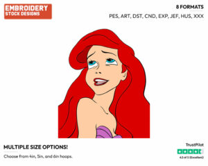 Ariel - Disney's The Little Mermaid - Embroidery Design in 3 sizes & 8 formats