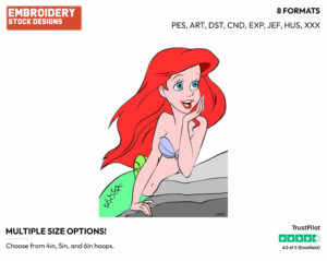 Ariel - Disney's The Little Mermaid - Embroidery Design in 3 sizes & 8 formats