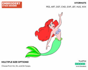 Ariel - Disney's The Little Mermaid - Embroidery Design in 3 sizes & 8 formats