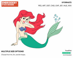 Ariel - Disney's The Little Mermaid - Embroidery Design in 3 sizes & 8 formats