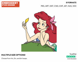 Dreamy Ariel - Disney's The Little Mermaid - Embroidery Design in 3 sizes & 8 formats