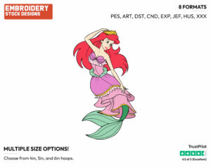 Ariel - Disney's The Little Mermaid - Embroidery Design in 3 sizes & 8 formats