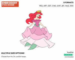 Ariel - Disney's The Little Mermaid - Embroidery Design in 3 sizes & 8 formats