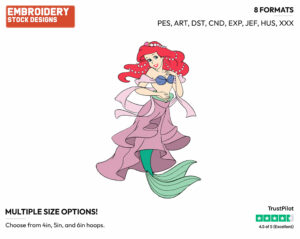 Ariel - Disney's The Little Mermaid - Embroidery Design in 3 sizes & 8 formats