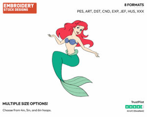 Ariel - Disney's The Little Mermaid - Embroidery Design in 3 sizes & 8 formats