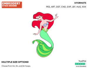 Ariel - Disney's The Little Mermaid - Embroidery Design in 3 sizes & 8 formats