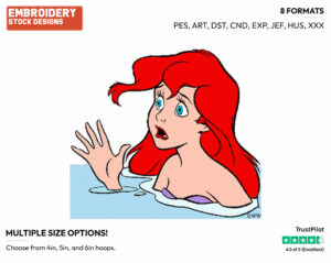Horrified Ariel - Disney's The Little Mermaid - Embroidery Design in 3 sizes & 8 formats