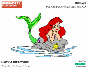 Ariel - Disney's The Little Mermaid - Embroidery Design in 3 sizes & 8 formats