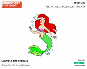 Ariel - Disney's The Little Mermaid - Embroidery Design in 3 sizes & 8 formats