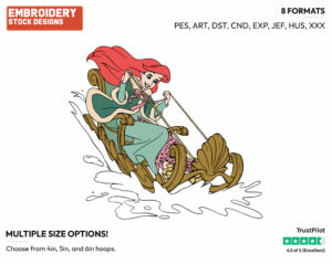 Ariel Sledding - Disney's The Little Mermaid - Embroidery Design in 3 sizes & 8 formats