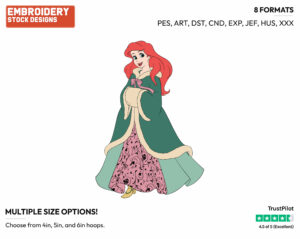 Ariel Dressed Warmly For Winter - Disney's The Little Mermaid - Embroidery Design in 3 sizes & 8 formats