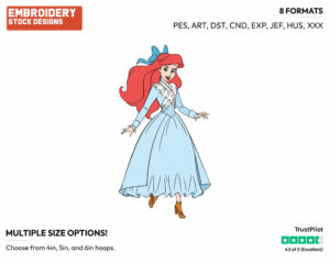 Ariel Wearing Blue Dress - Disney's The Little Mermaid - Embroidery Design in 3 sizes & 8 formats