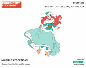 Ariel Dressed For Winter - Disney's The Little Mermaid - Embroidery Design in 3 sizes & 8 formats