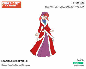 Ariel Dressed For Winter - Disney's The Little Mermaid - Embroidery Design in 3 sizes & 8 formats