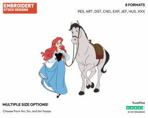 Ariel Guiding Horse - Disney's The Little Mermaid - Embroidery Design in 3 sizes & 8 formats