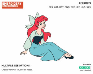 Ariel In Blue Dress - Disney's The Little Mermaid - Embroidery Design in 3 sizes & 8 formats