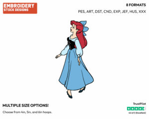 Ariel In Blue Dress - Disney's The Little Mermaid - Embroidery Design in 3 sizes & 8 formats