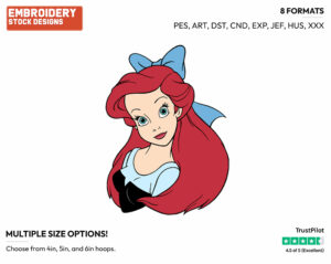 Ariel's Face - Disney's The Little Mermaid - Embroidery Design in 3 sizes & 8 formats