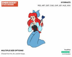Ariel In Blue Dress - Disney's The Little Mermaid - Embroidery Design in 3 sizes & 8 formats