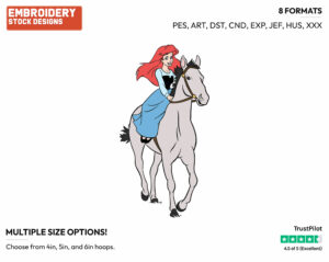 Ariel Riding Horse - Disney's The Little Mermaid - Embroidery Design in 3 sizes & 8 formats