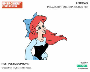 Ariel In Blue Dress - Disney's The Little Mermaid - Embroidery Design in 3 sizes & 8 formats