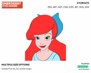 Ariel - Disney's The Little Mermaid - Embroidery Design in 3 sizes & 8 formats