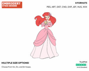 Ariel Holding A Seashell - Disney's The Little Mermaid - Embroidery Design in 3 sizes & 8 formats