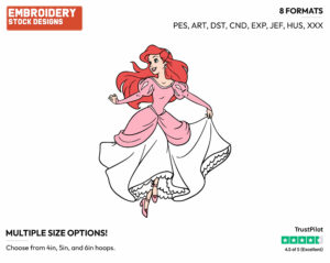 Ariel Running In Pink Dress - Disney's The Little Mermaid - Embroidery Design in 3 sizes & 8 formats
