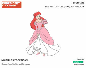 Ariel In Pink Dress - Disney's The Little Mermaid - Embroidery Design in 3 sizes & 8 formats