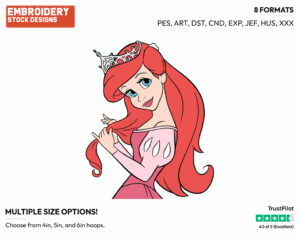 Ariel In Pink - Disney's The Little Mermaid - Embroidery Design in 3 sizes & 8 formats