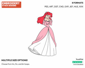 Ariel In Pink Dress - Disney's The Little Mermaid - Embroidery Design in 3 sizes & 8 formats