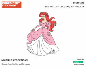 Ariel In Pink Dress - Disney's The Little Mermaid - Embroidery Design in 3 sizes & 8 formats