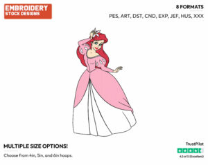 Ariel In Pink Dress - Disney's The Little Mermaid - Embroidery Design in 3 sizes & 8 formats