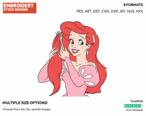 Ariel Brushing Hair With Fork - Disney's The Little Mermaid - Embroidery Design in 3 sizes & 8 formats
