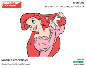 Ariel Brushing Hair With Fork - Disney's The Little Mermaid - Embroidery Design in 3 sizes & 8 formats