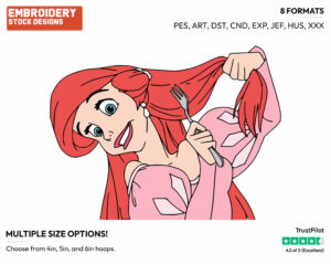Ariel Brushing Hair With Fork - Disney's The Little Mermaid - Embroidery Design in 3 sizes & 8 formats