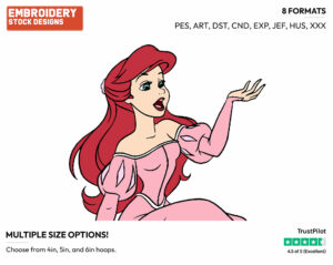 Ariel Singing - Disney's The Little Mermaid - Embroidery Design in 3 sizes & 8 formats