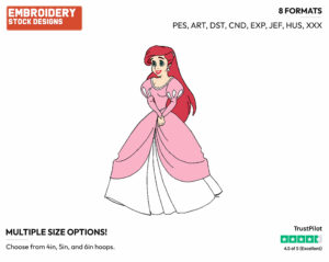 Ariel In Pink Dress - Disney's The Little Mermaid - Embroidery Design in 3 sizes & 8 formats