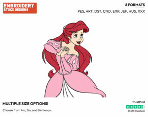 Ariel In Pink Dress - Disney's The Little Mermaid - Embroidery Design in 3 sizes & 8 formats