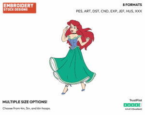Ariel In Green Dress - Disney's The Little Mermaid - Embroidery Design in 3 sizes & 8 formats