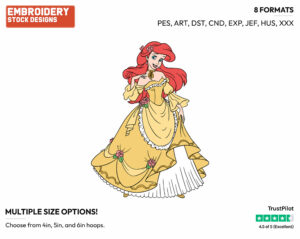 Ariel In Wearing A Yellow Dress - Disney's The Little Mermaid - Embroidery Design in 3 sizes & 8 formats