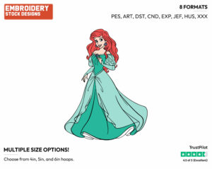 Ariel Posing In Seafoam Dress - Disney's The Little Mermaid - Embroidery Design in 3 sizes & 8 formats