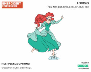 Ariel Jumping In Water Puddle - Disney's The Little Mermaid - Embroidery Design in 3 sizes & 8 formats