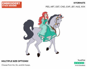Ariel Riding A Horse - Disney's The Little Mermaid - Embroidery Design in 3 sizes & 8 formats