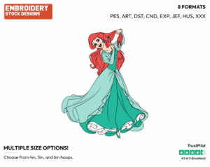 Ariel Combing Her Hair - Disney's The Little Mermaid - Embroidery Design in 3 sizes & 8 formats