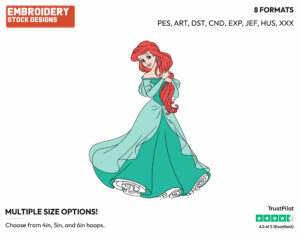 Ariel In Green - Disney's The Little Mermaid - Embroidery Design in 3 sizes & 8 formats