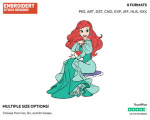 Ariel In Green Dress - Disney's The Little Mermaid - Embroidery Design in 3 sizes & 8 formats