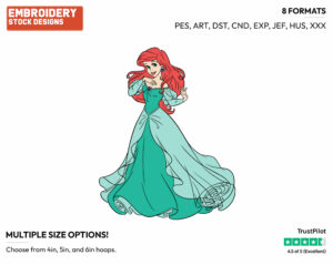 Ariel In Green Dress - Disney's The Little Mermaid - Embroidery Design in 3 sizes & 8 formats
