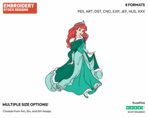 Ariel In Winter - Disney's The Little Mermaid - Embroidery Design in 3 sizes & 8 formats